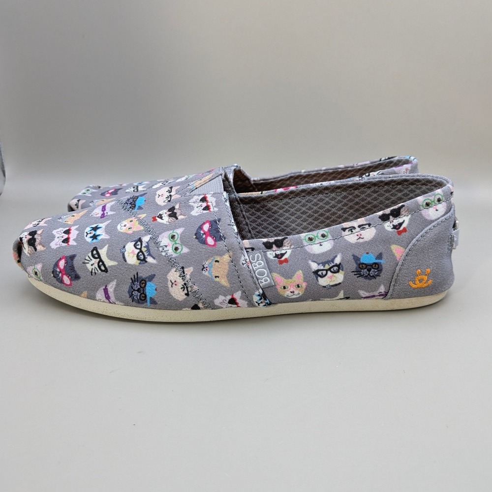 Skechers BOBS for Cats‎ Gray Multi Glasses Cat Print Slip On Flats Womens 8.5 - Picture 5 of 8